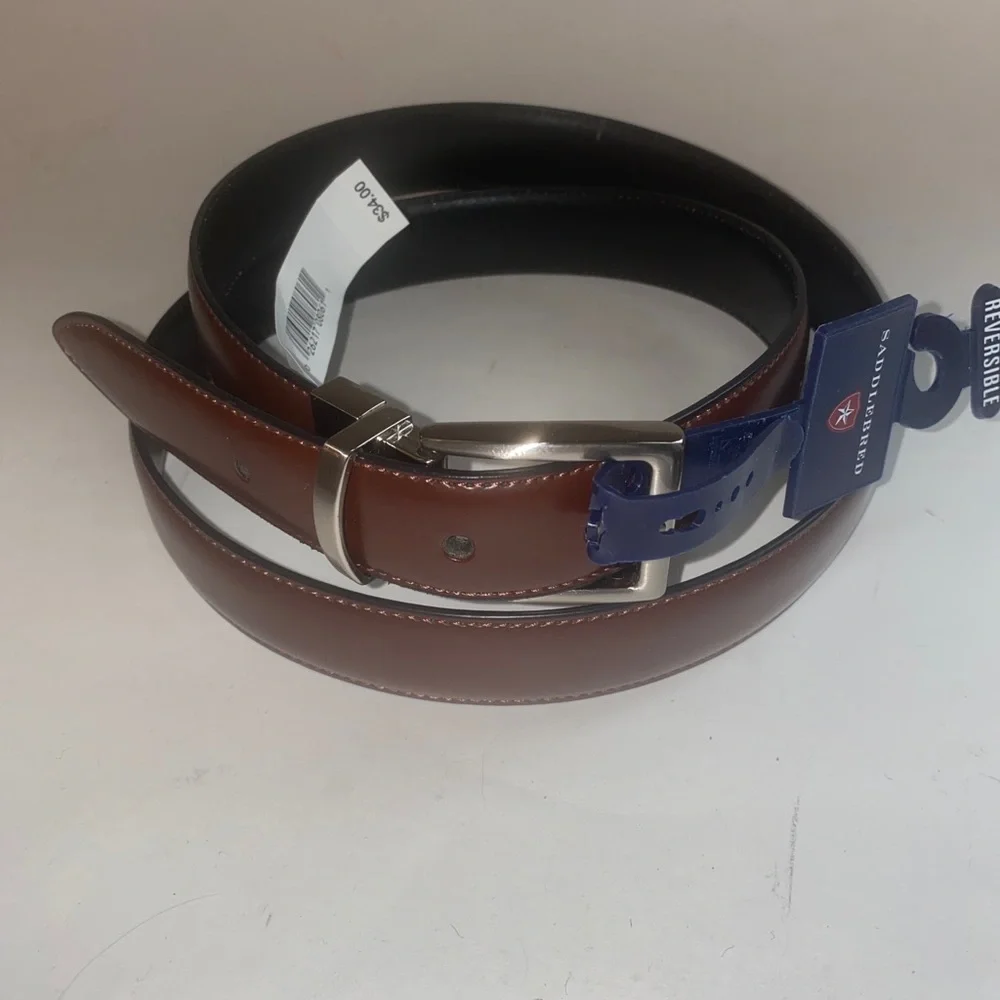 Saddlebred 1.25” Leather Reversible Brushed Nickle Belt Black Brown 42w $34 lcsr